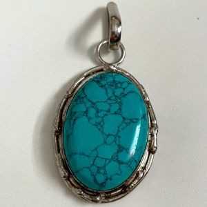 Beautiful Faux Turquoise Pendant, Silver/Metal, Large Bail, Unique, Handcrafted
